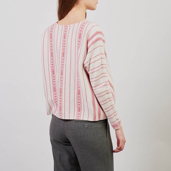 Maje Offwhite Pink Striped Cropped Long Sleeve  Oversized Sweater Mauve size S - Picture 4 of 16